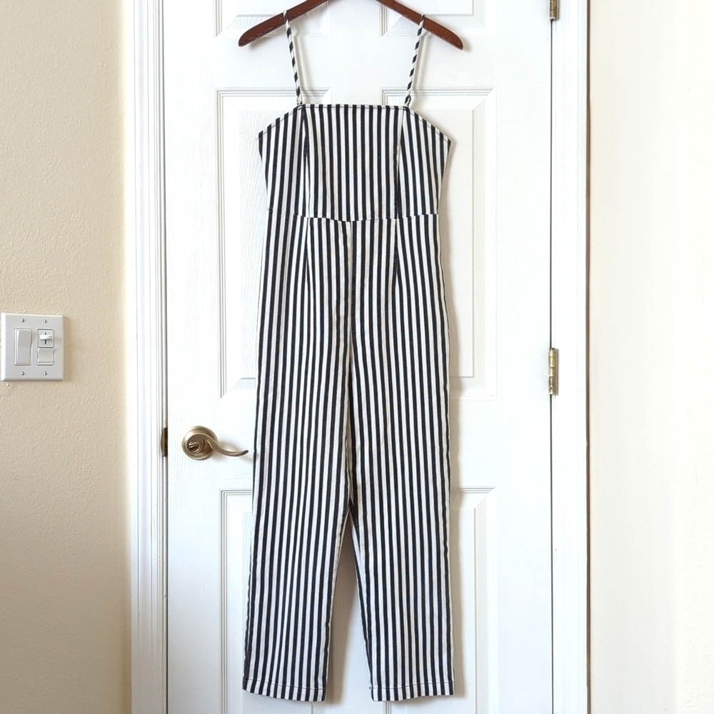 Urban Outfitters Stretchy Striped Sleeveless Cropped Slim Fit Pull On Jumpsuit S